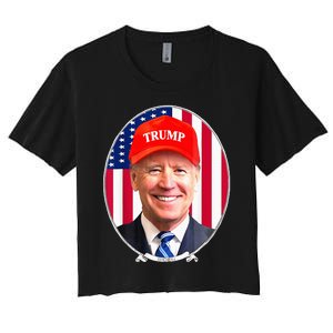 Funny Joe Biden Wearing Hat Trump Women's Crop Top Tee