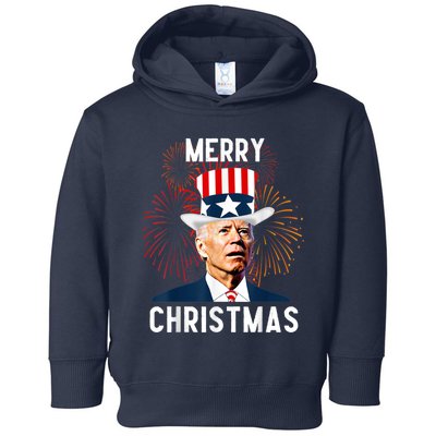 Funny Joe Biden Merry Christmas For Fourth Of July Toddler Hoodie