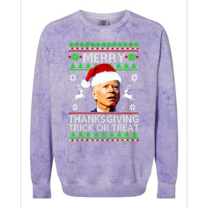 Funny Joe Biden Merry Thanksgiving Trick Or Treat Colorblast Crewneck Sweatshirt