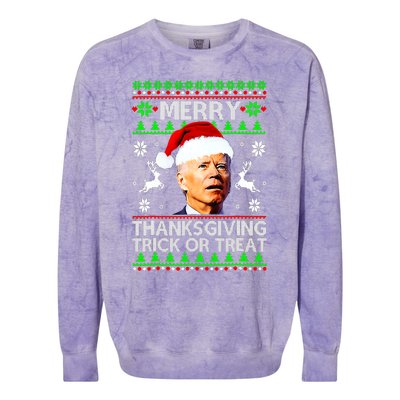 Funny Joe Biden Merry Thanksgiving Trick Or Treat Colorblast Crewneck Sweatshirt