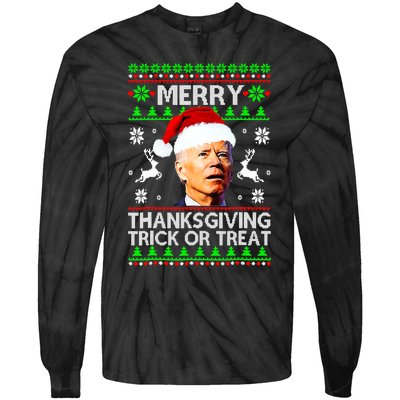 Funny Joe Biden Merry Thanksgiving Trick Or Treat Tie-Dye Long Sleeve Shirt