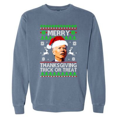 Funny Joe Biden Merry Thanksgiving Trick Or Treat Garment-Dyed Sweatshirt