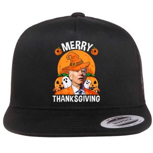 Funny Joe Biden Happy Halloween Merry Thanksgiving Flat Bill Trucker Hat