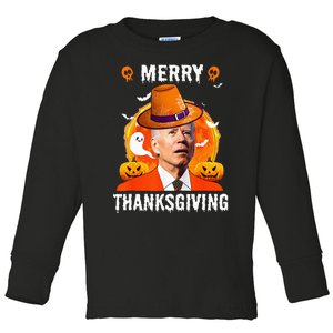 Funny Joe Biden Confused Merry Thanksgiving For Halloween Toddler Long Sleeve Shirt