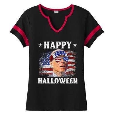 Funny Joe Biden Happy Halloween Confused 4th Of July Ladies Halftime Notch Neck Tee