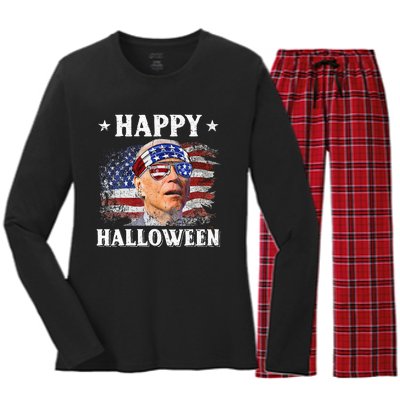 Funny Joe Biden Happy Halloween Confused 4th Of July Women's Long Sleeve Flannel Pajama Set 