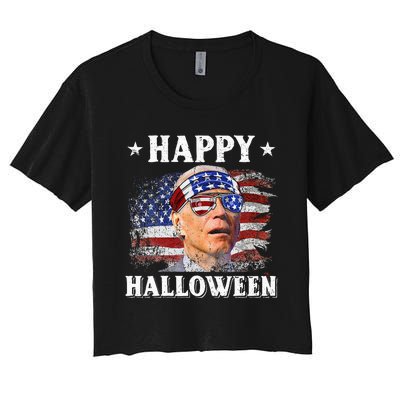 Funny Joe Biden Happy Halloween Confused 4th Of July Women's Crop Top Tee