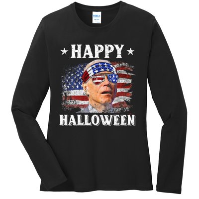 Funny Joe Biden Happy Halloween Confused 4th Of July Ladies Long Sleeve Shirt