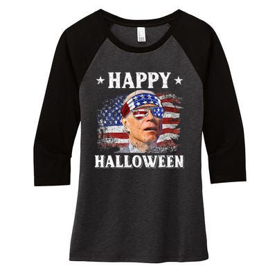 Funny Joe Biden Happy Halloween Confused 4th Of July Women's Tri-Blend 3/4-Sleeve Raglan Shirt