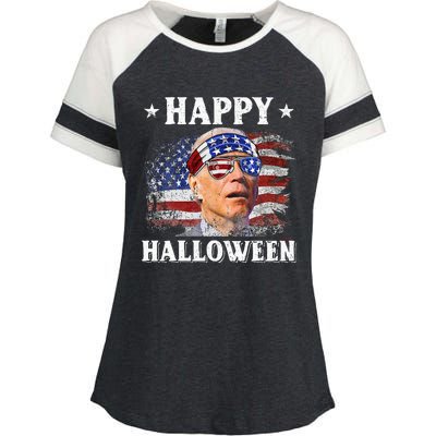 Funny Joe Biden Happy Halloween Confused 4th Of July Enza Ladies Jersey Colorblock Tee