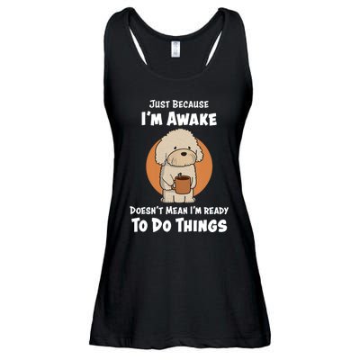 Funny Just Because I’m Awake Cute Doodle Dog with Coffee Ladies Essential Flowy Tank