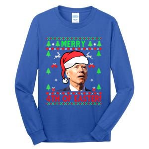 Funny Joe Biden Merry 4th Of Easter Ugly Christmas Cute Gift Tall Long Sleeve T-Shirt