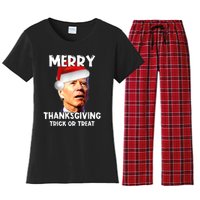 Funny Joe Biden Santa Hat Merry Thanksgiving Christmas Women's Flannel Pajama Set