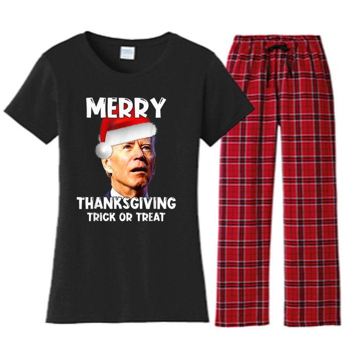 Funny Joe Biden Santa Hat Merry Thanksgiving Christmas Women's Flannel Pajama Set