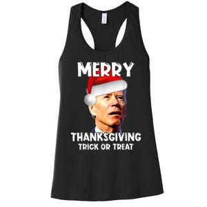 Funny Joe Biden Santa Hat Merry Thanksgiving Christmas Women's Racerback Tank