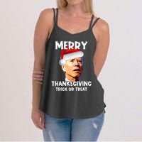 Funny Joe Biden Santa Hat Merry Thanksgiving Christmas Women's Strappy Tank