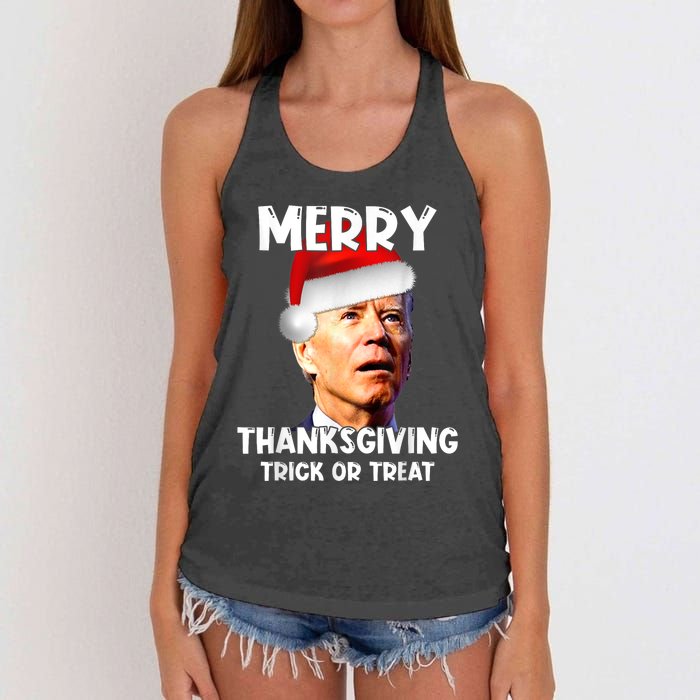 Funny Joe Biden Santa Hat Merry Thanksgiving Christmas Women's Knotted Racerback Tank