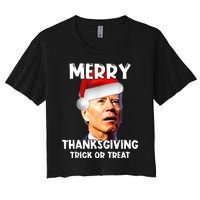 Funny Joe Biden Santa Hat Merry Thanksgiving Christmas Women's Crop Top Tee