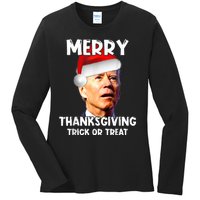 Funny Joe Biden Santa Hat Merry Thanksgiving Christmas Ladies Long Sleeve Shirt