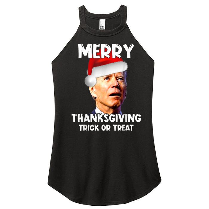 Funny Joe Biden Santa Hat Merry Thanksgiving Christmas Women's Perfect Tri Rocker Tank