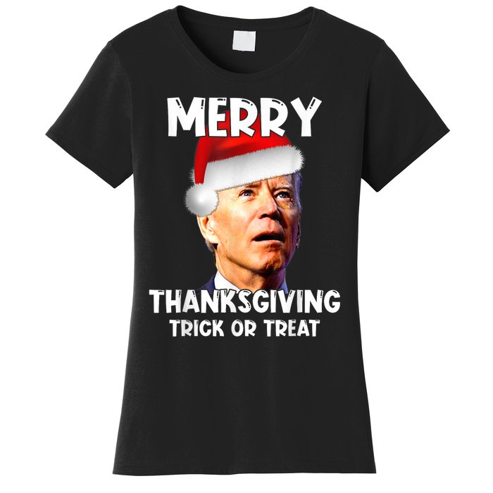 Funny Joe Biden Santa Hat Merry Thanksgiving Christmas Women's T-Shirt