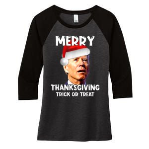 Funny Joe Biden Santa Hat Merry Thanksgiving Christmas Women's Tri-Blend 3/4-Sleeve Raglan Shirt