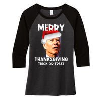 Funny Joe Biden Santa Hat Merry Thanksgiving Christmas Women's Tri-Blend 3/4-Sleeve Raglan Shirt