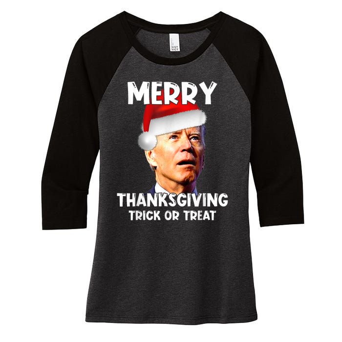 Funny Joe Biden Santa Hat Merry Thanksgiving Christmas Women's Tri-Blend 3/4-Sleeve Raglan Shirt