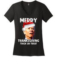 Funny Joe Biden Santa Hat Merry Thanksgiving Christmas Women's V-Neck T-Shirt