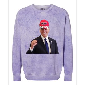 Funny Joe Biden Dons Trump 2024 Cap Wear A Trump Hat Colorblast Crewneck Sweatshirt