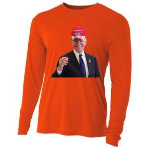 Funny Joe Biden Dons Trump 2024 Cap Wear A Trump Hat Cooling Performance Long Sleeve Crew