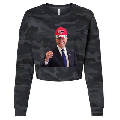 Funny Joe Biden Dons Trump 2024 Cap Wear A Trump Hat Cropped Pullover Crew