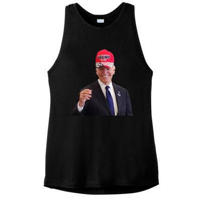 Funny Joe Biden Dons Trump 2024 Cap Wear A Trump Hat Ladies PosiCharge Tri-Blend Wicking Tank