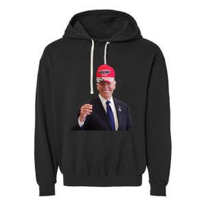 Funny Joe Biden Dons Trump 2024 Cap Wear A Trump Hat Garment-Dyed Fleece Hoodie