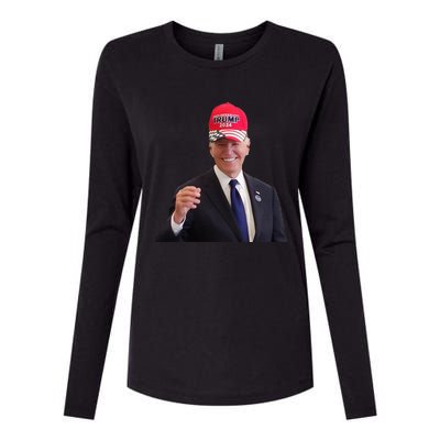 Funny Joe Biden Dons Trump 2024 Cap Wear A Trump Hat Womens Cotton Relaxed Long Sleeve T-Shirt