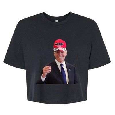 Funny Joe Biden Dons Trump 2024 Cap Wear A Trump Hat Bella+Canvas Jersey Crop Tee