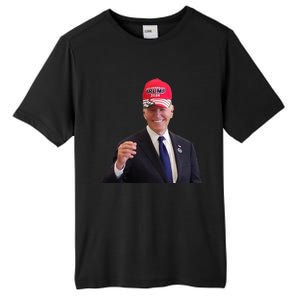 Funny Joe Biden Dons Trump 2024 Cap Wear A Trump Hat Tall Fusion ChromaSoft Performance T-Shirt