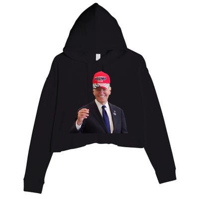 Funny Joe Biden Dons Trump 2024 Cap Wear A Trump Hat Crop Fleece Hoodie