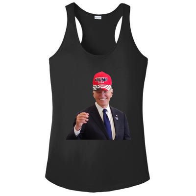 Funny Joe Biden Dons Trump 2024 Cap Wear A Trump Hat Ladies PosiCharge Competitor Racerback Tank