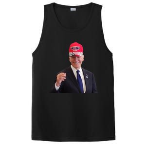 Funny Joe Biden Dons Trump 2024 Cap Wear A Trump Hat PosiCharge Competitor Tank