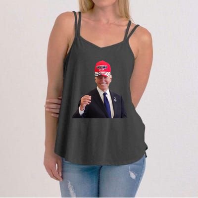 Funny Joe Biden Dons Trump 2024 Cap Wear A Trump Hat Women's Strappy Tank