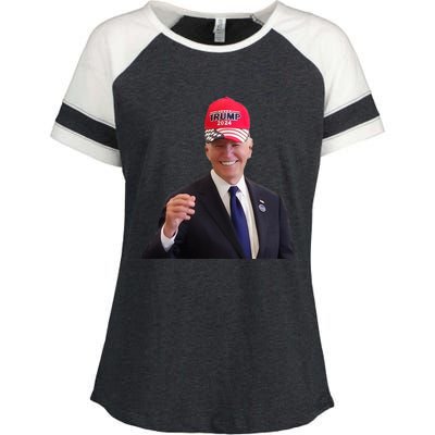 Funny Joe Biden Dons Trump 2024 Cap Wear A Trump Hat Enza Ladies Jersey Colorblock Tee