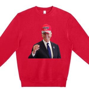 Funny Joe Biden Dons Trump 2024 Cap Wear A Trump Hat Premium Crewneck Sweatshirt