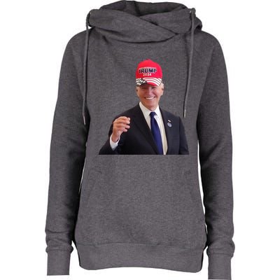 Funny Joe Biden Dons Trump 2024 Cap Wear A Trump Hat Womens Funnel Neck Pullover Hood