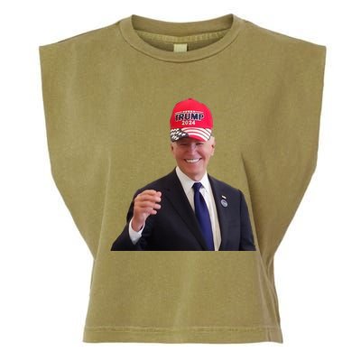 Funny Joe Biden Dons Trump 2024 Cap Wear A Trump Hat Garment-Dyed Women's Muscle Tee