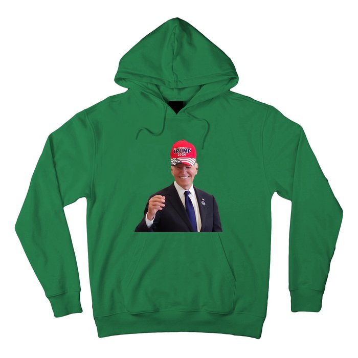 Funny Joe Biden Dons Trump 2024 Cap Wear A Trump Hat Hoodie