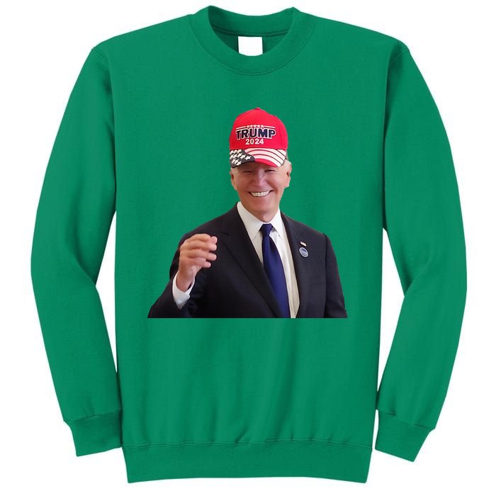 Funny Joe Biden Dons Trump 2024 Cap Wear A Trump Hat Sweatshirt