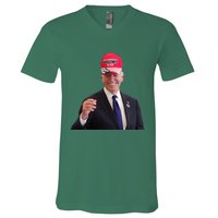 Funny Joe Biden Dons Trump 2024 Cap Wear A Trump Hat V-Neck T-Shirt