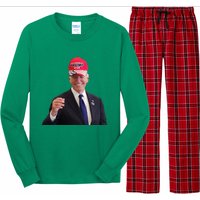 Funny Joe Biden Dons Trump 2024 Cap Wear A Trump Hat Long Sleeve Pajama Set