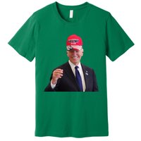 Funny Joe Biden Dons Trump 2024 Cap Wear A Trump Hat Premium T-Shirt